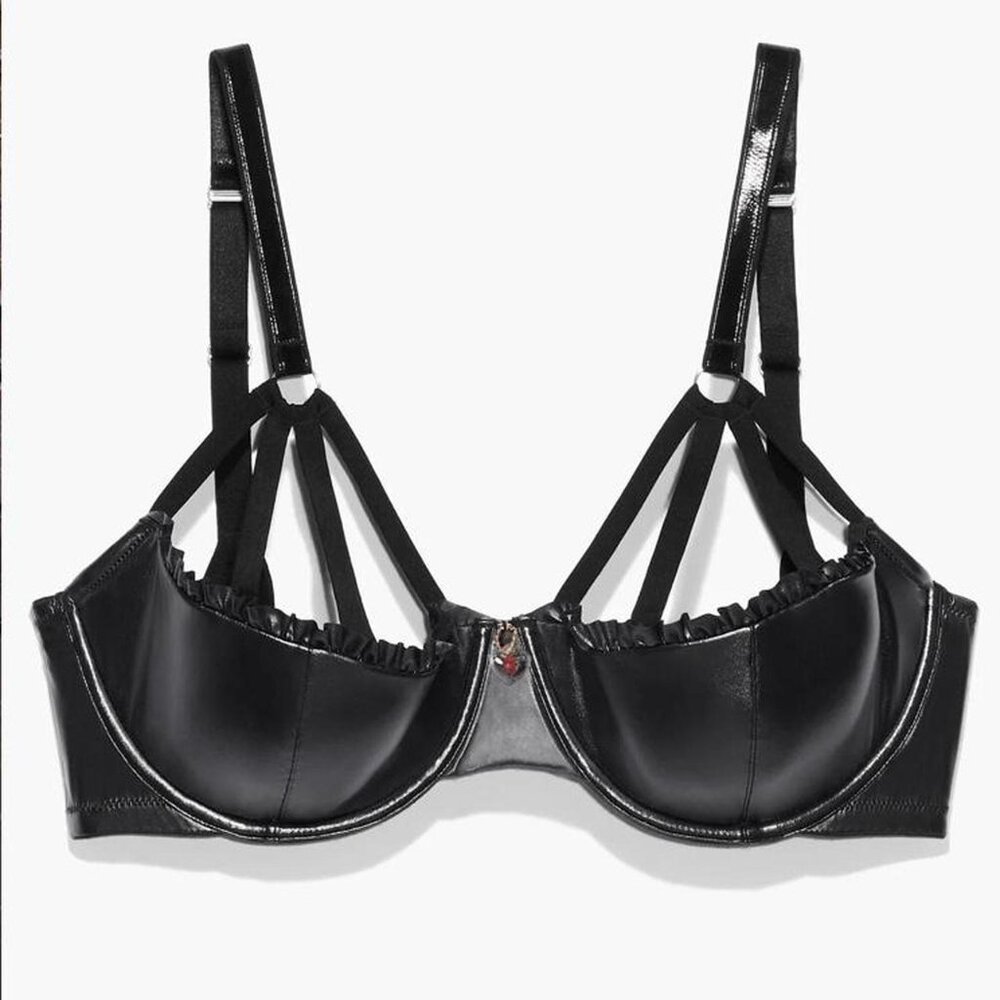 NWT Savage X Fenty Black Leatherette Cage Bra 40G
